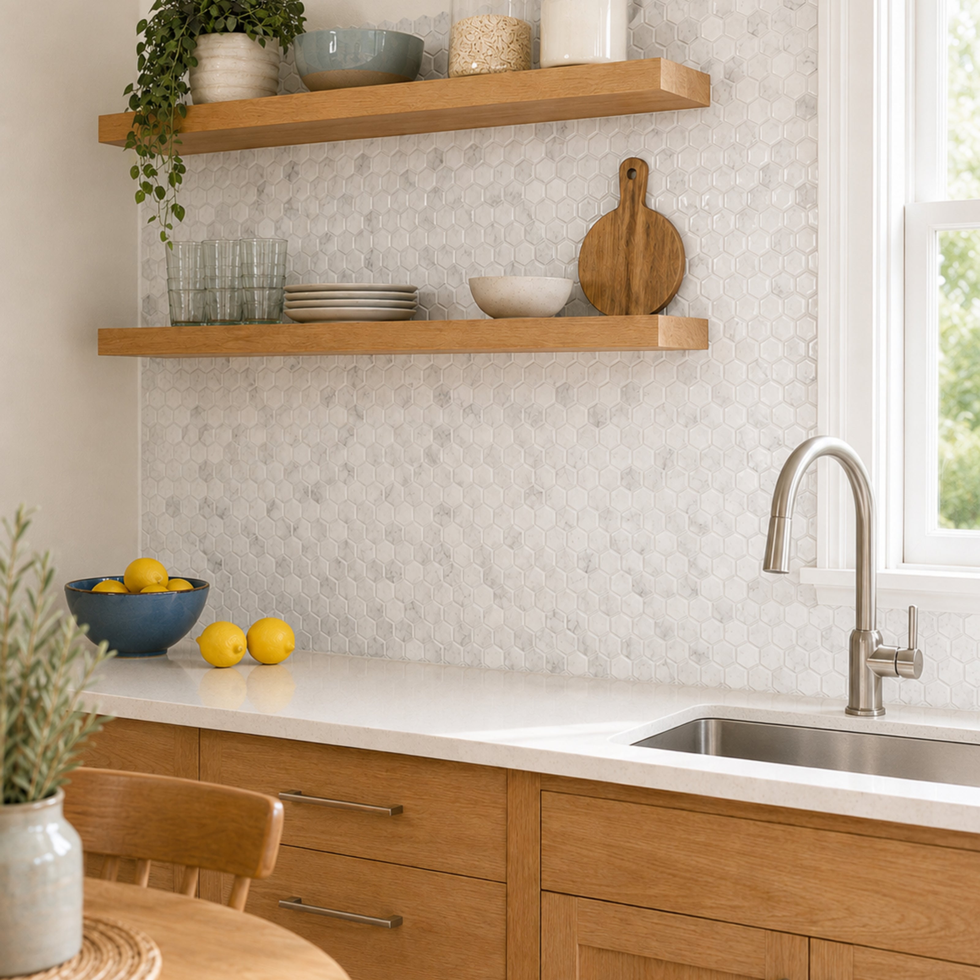 Grey & White Marble Hexagon
