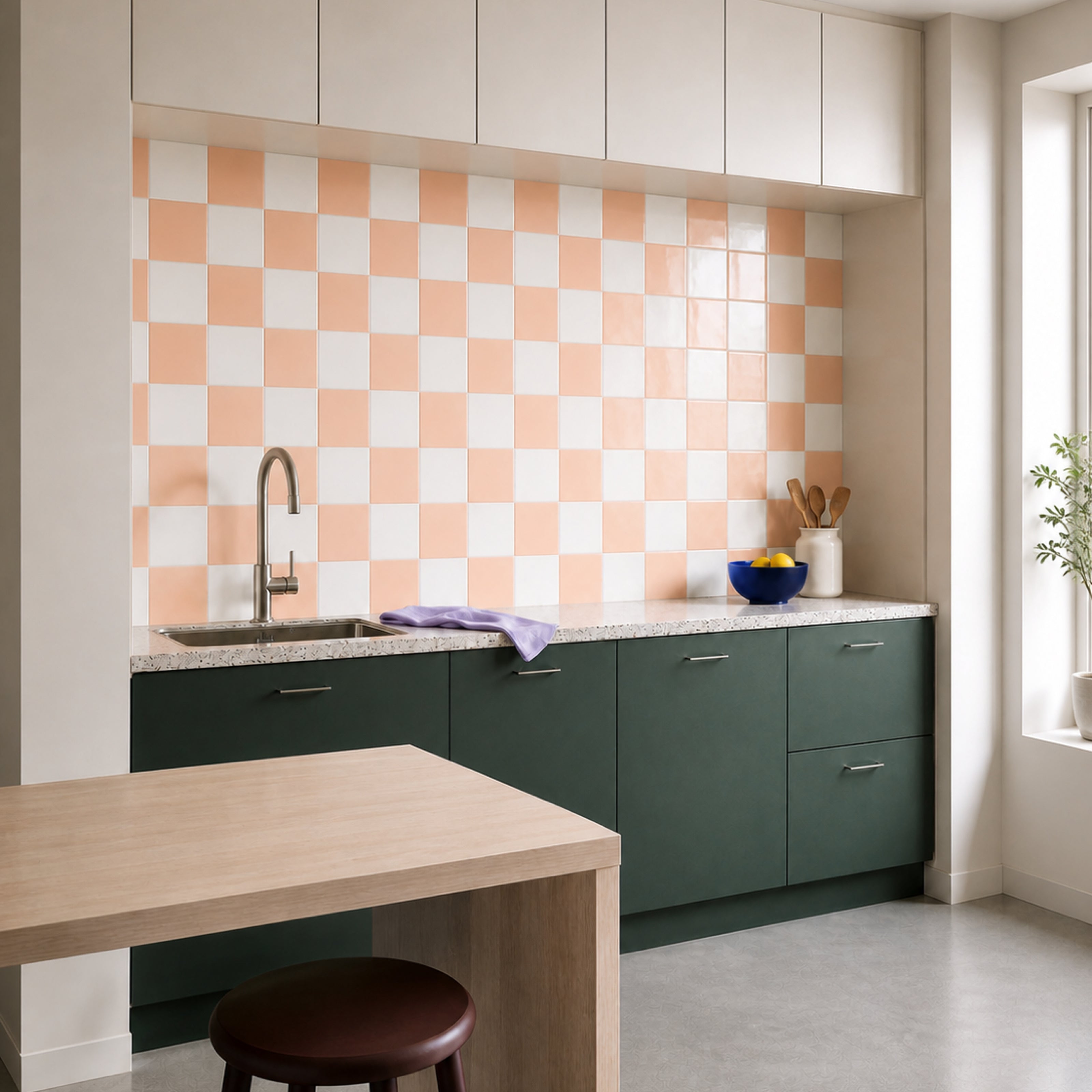 Soft Peach & White Checkerboard