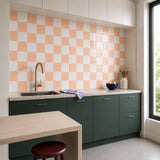Soft Peach & White Checkerboard