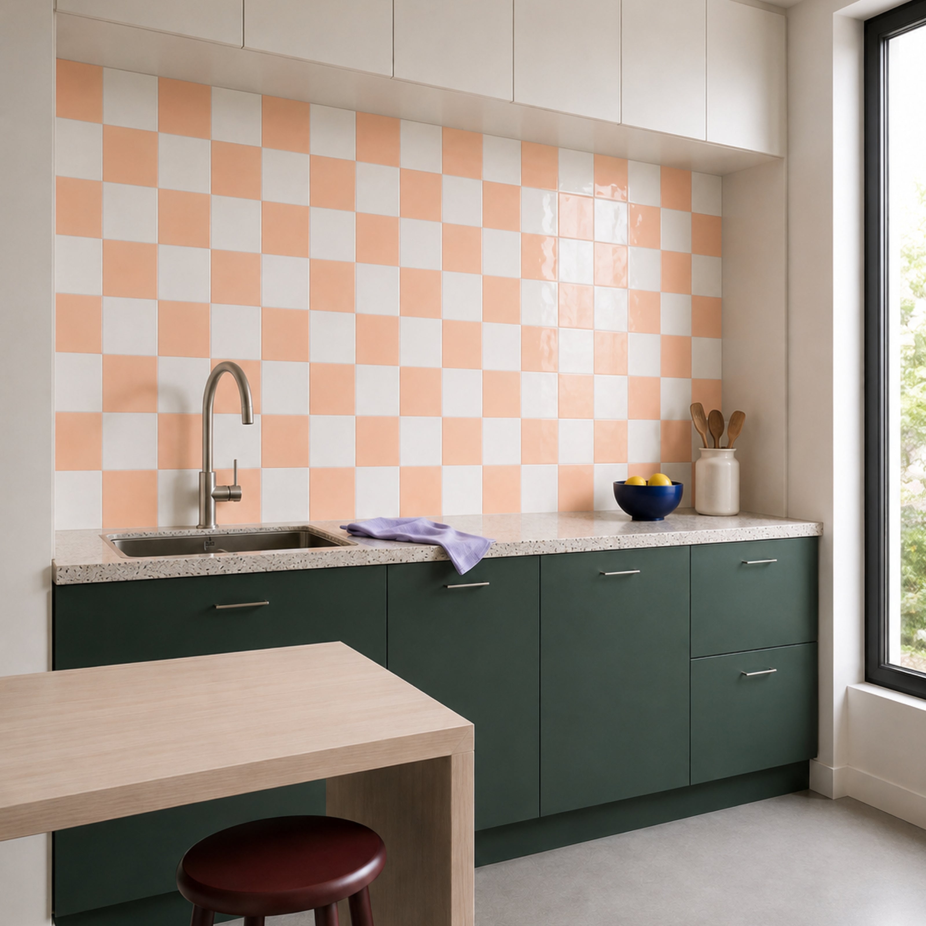 Soft Peach & White Checkerboard