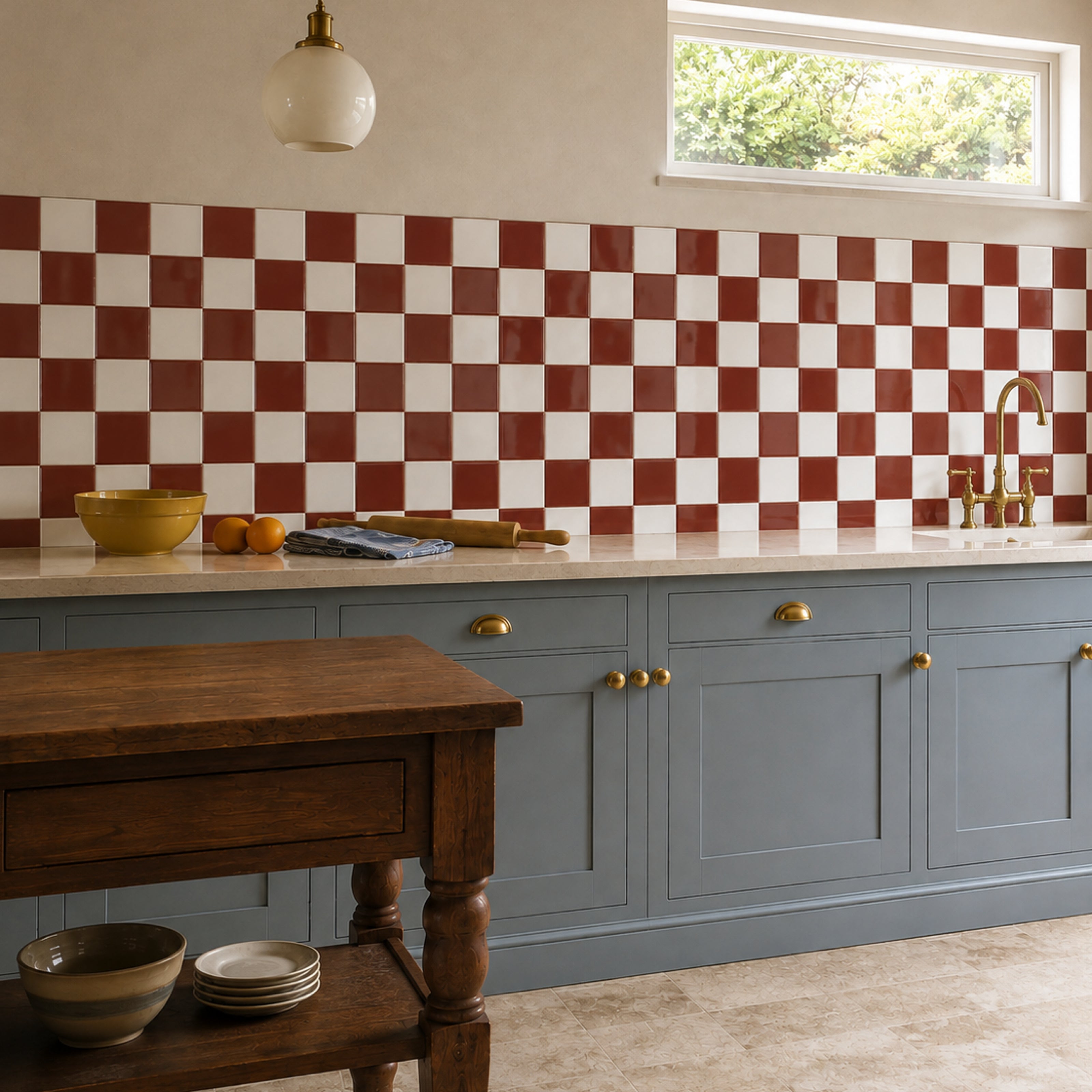 Brick Red & White Checkerboard