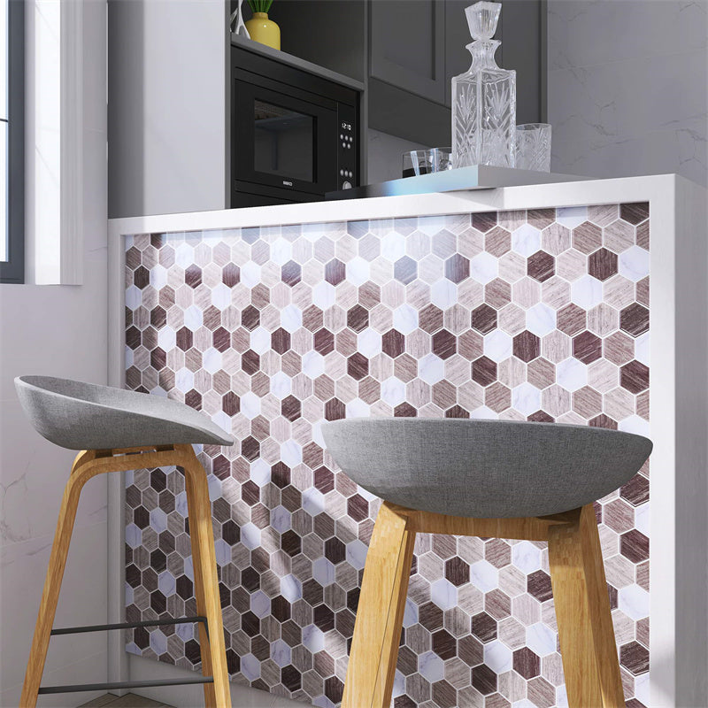 MT1177 - Regular hexagon Decals Peel And Stick Backsplash Tile , 12" x 12" Wood grain Tile