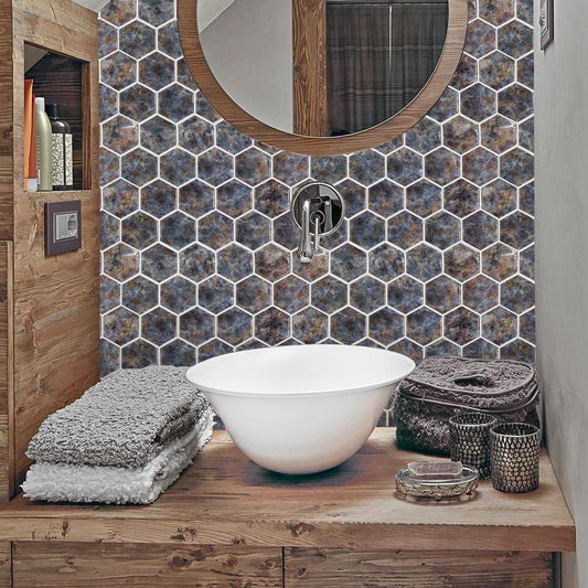 MT1209 - Lunar Grey Marble hexagon Decals Peel And Stick Backsplash Tile , 12" x 12" White Tile