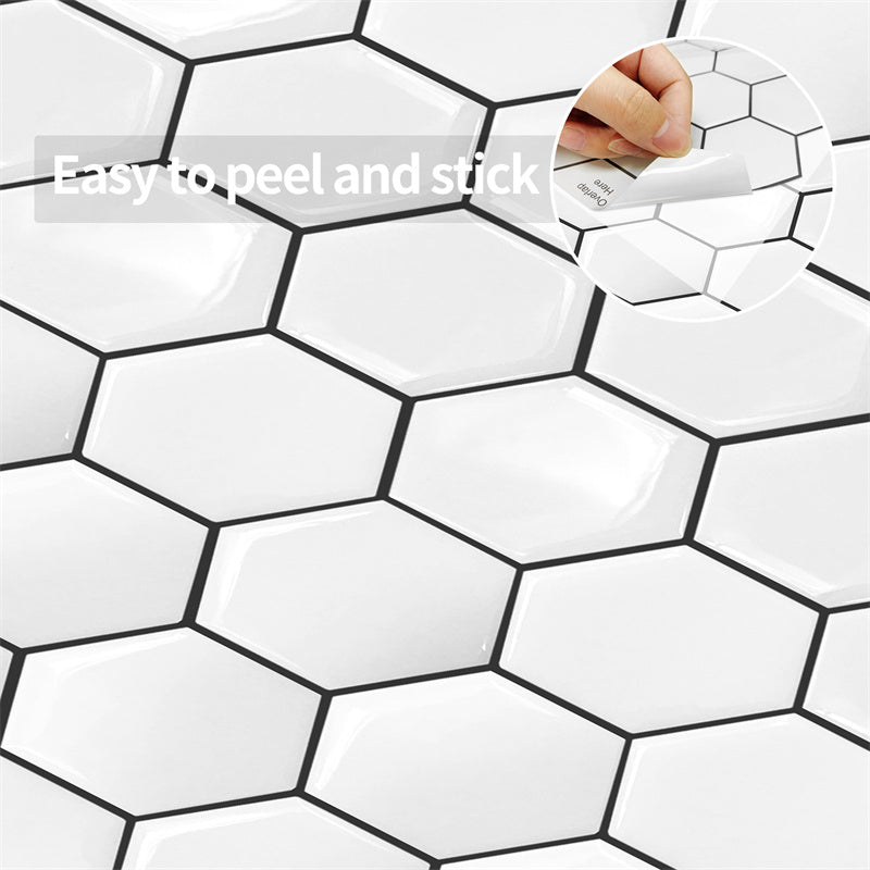 MT1069 - Regular hexagon Decals Peel And Stick Backsplash Tile , 12" x 12" White Tile