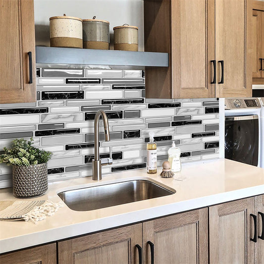 MT1006 - Oblong Walltiles Peel And Stick Backsplash Tile , 12" x 12" Grey Marble Tile
