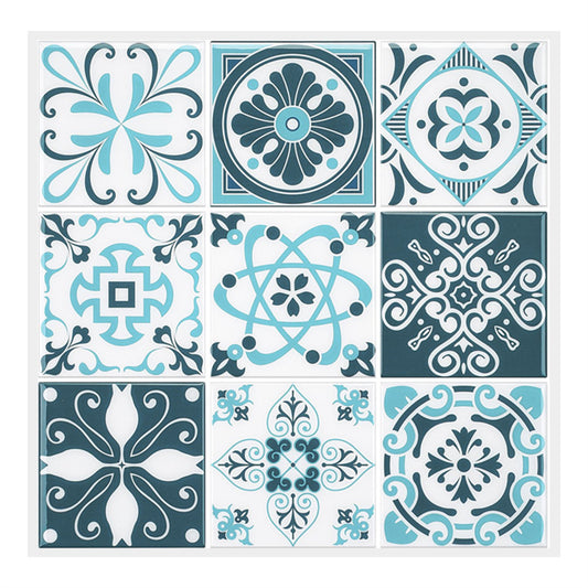 MT1108 - Baroque Decals Peel And Stick Backsplash Tile , 12" x 12" Blue Tile