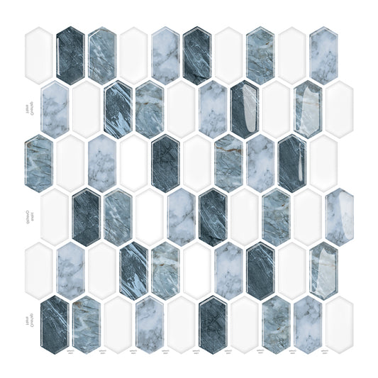 MT1254 - Off-white long hexagon hexagon Diamond Peel And Stick Backsplash Tile , 12" x 12" Tile