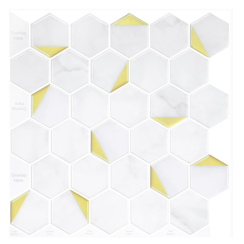 MT1179 - Regular hexagon Decals Peel And Stick Backsplash Tile , 12" x 12" White/gold Tile