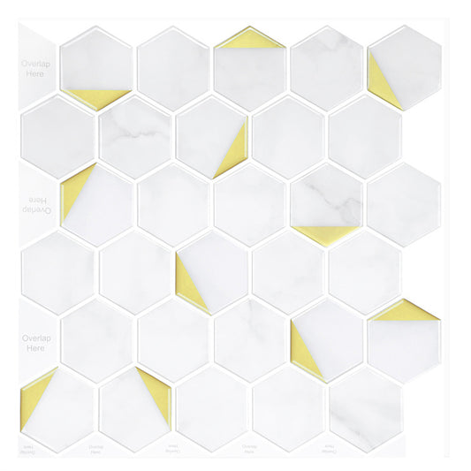 MT1179 - Regular hexagon Decals Peel And Stick Backsplash Tile , 12" x 12" White/gold Tile