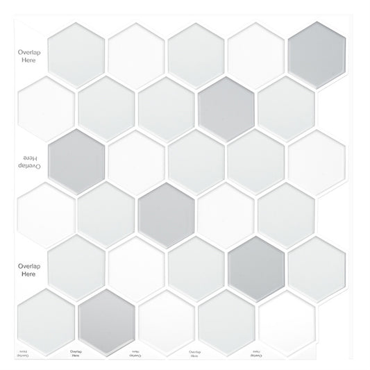 MT1175 - Regular hexagon Decals Peel And Stick Backsplash Tile , 12" x 12" Grey Tile