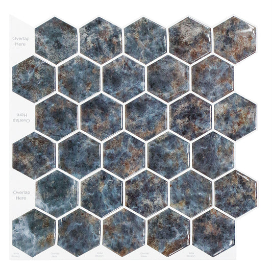 MT1209 - Lunar Grey Marble hexagon Decals Peel And Stick Backsplash Tile , 12" x 12" White Tile