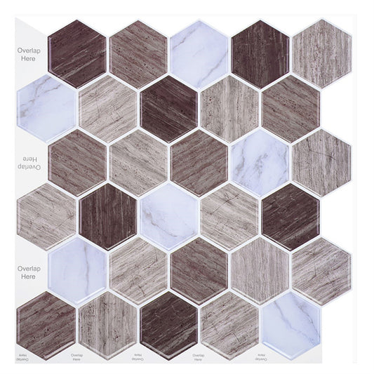 MT1177 - Regular hexagon Decals Peel And Stick Backsplash Tile , 12" x 12" Wood grain Tile