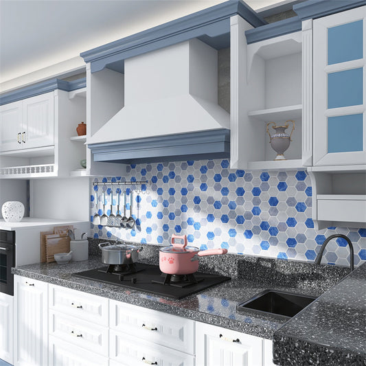 MT1182 - Regular hexagon Decals Peel And Stick Backsplash Tile , 12" x 12" Light blue Tile