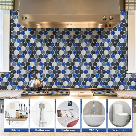 MT1227 - Hexagon Decals Peel And Stick Backsplash Tile , 12" x 12" White Tile