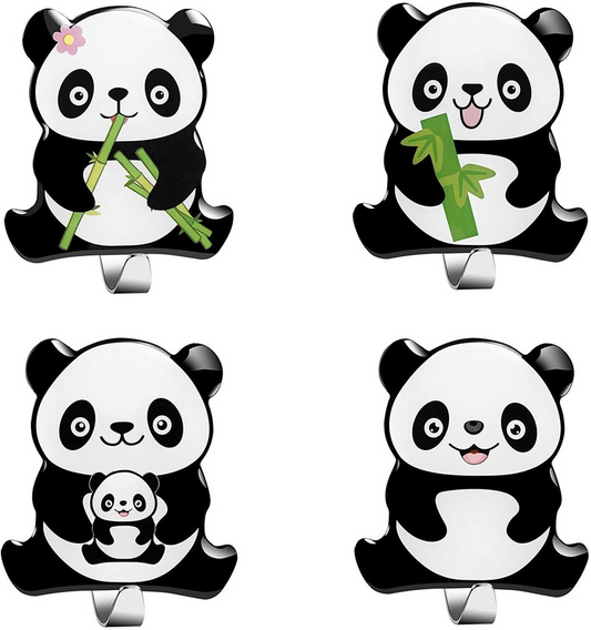Cute Panda Stainless Steel Adhesive Wall Hooks 4 pcs