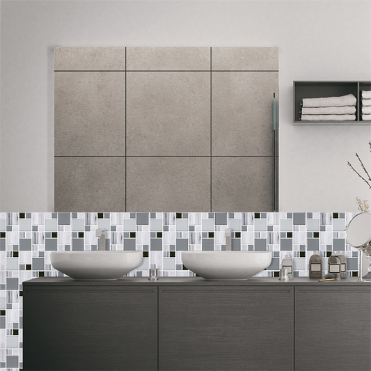 MT1001 - Mosaic Decals Peel And Stick Backsplash Tile , 10" x 10" Marble Checkered Tile