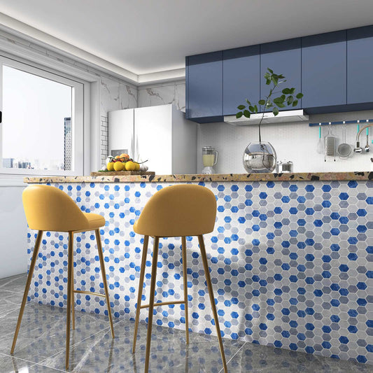 MT1141 - Regular hexagon Decals Peel And Stick Backsplash Tile , 12" x 12" White Tile