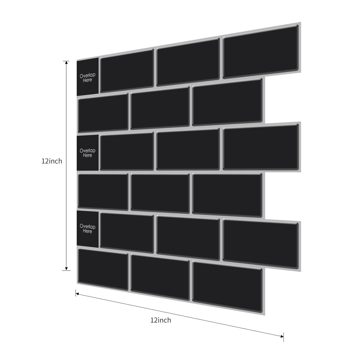 MT1205 - Subway Peel and Stick Backsplash Tile , 12" x 12" black Tile