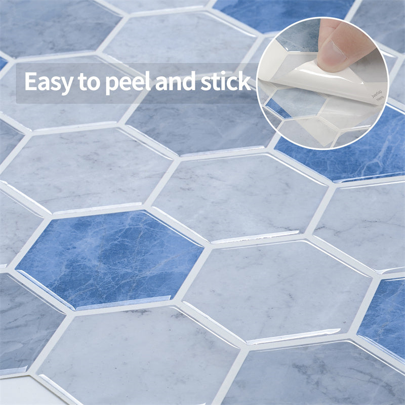 MT1182 - Regular hexagon Decals Peel And Stick Backsplash Tile , 12" x 12" Light blue Tile