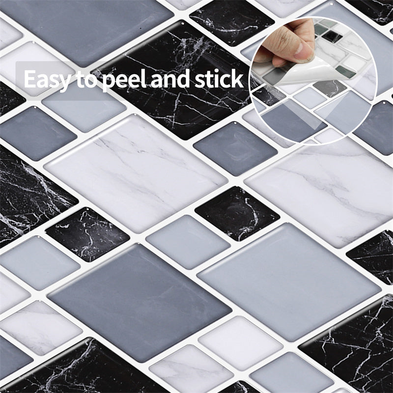 MT1003 - Mosaic Decals Peel And Stick Backsplash Tile , 10" x 10" Marble Checkered Tile