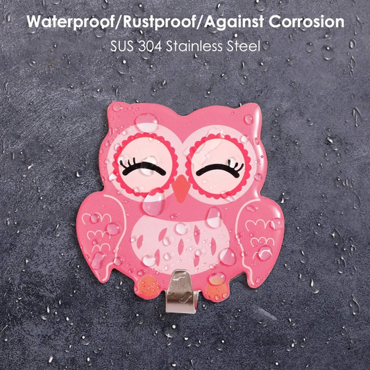 Cute Owl Stainless Steel Adhesive Wall Hooks 4 pcs