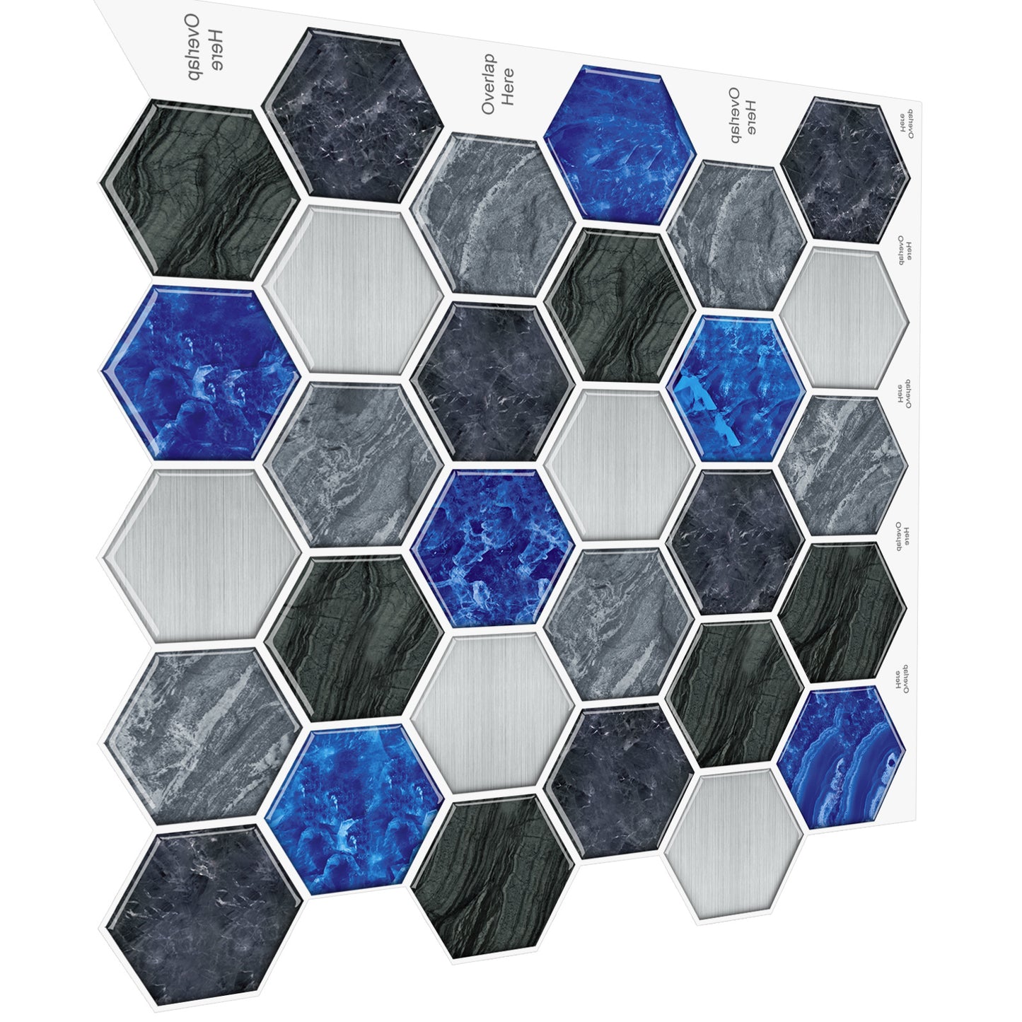 MT1227 - Hexagon Decals Peel And Stick Backsplash Tile , 12" x 12" White Tile