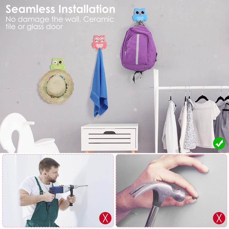 Cute Owl Stainless Steel Adhesive Wall Hooks 4 pcs