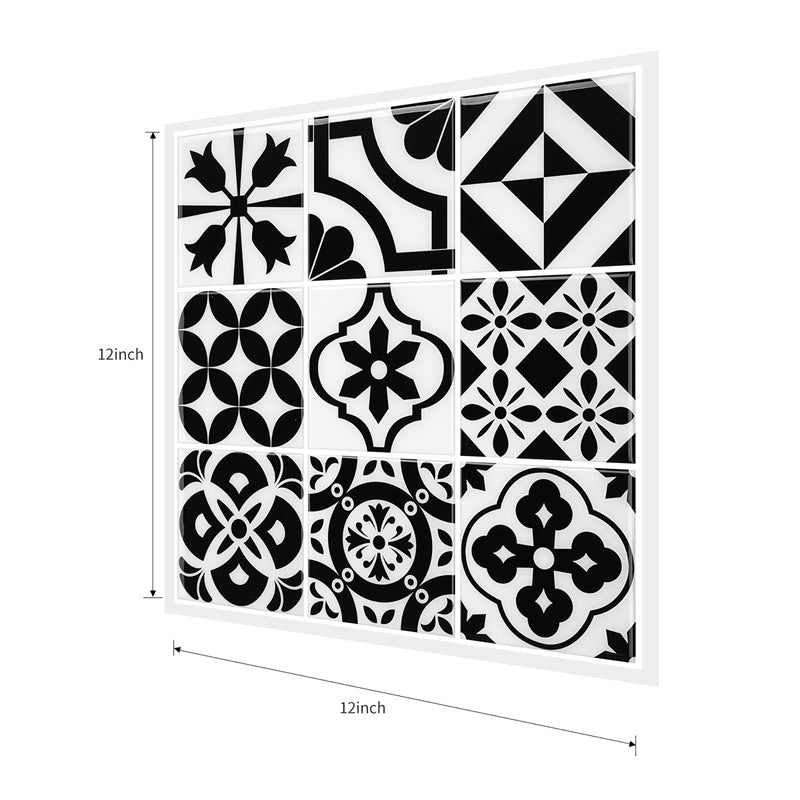MT1106 - Baroque Decals Peel And Stick Backsplash Tile , 12" x 12" Black Tile