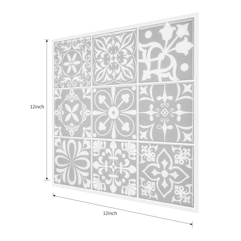 MT1107 - Baroque Decals Peel And Stick Backsplash Tile , 12" x 12" Grey Tile