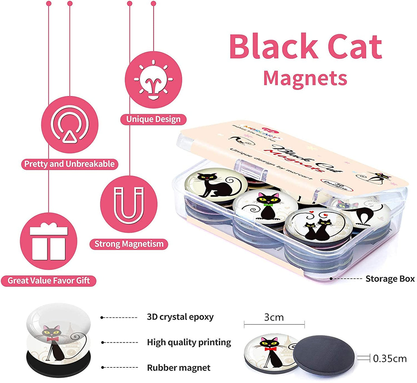 MORCART 30PCS Unique Black Cat Refrigerator Magnet