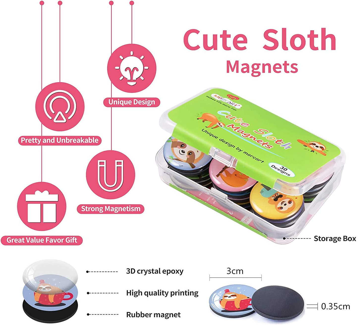 MORCART 30PCS Unique Sloth Refrigerator Magnet