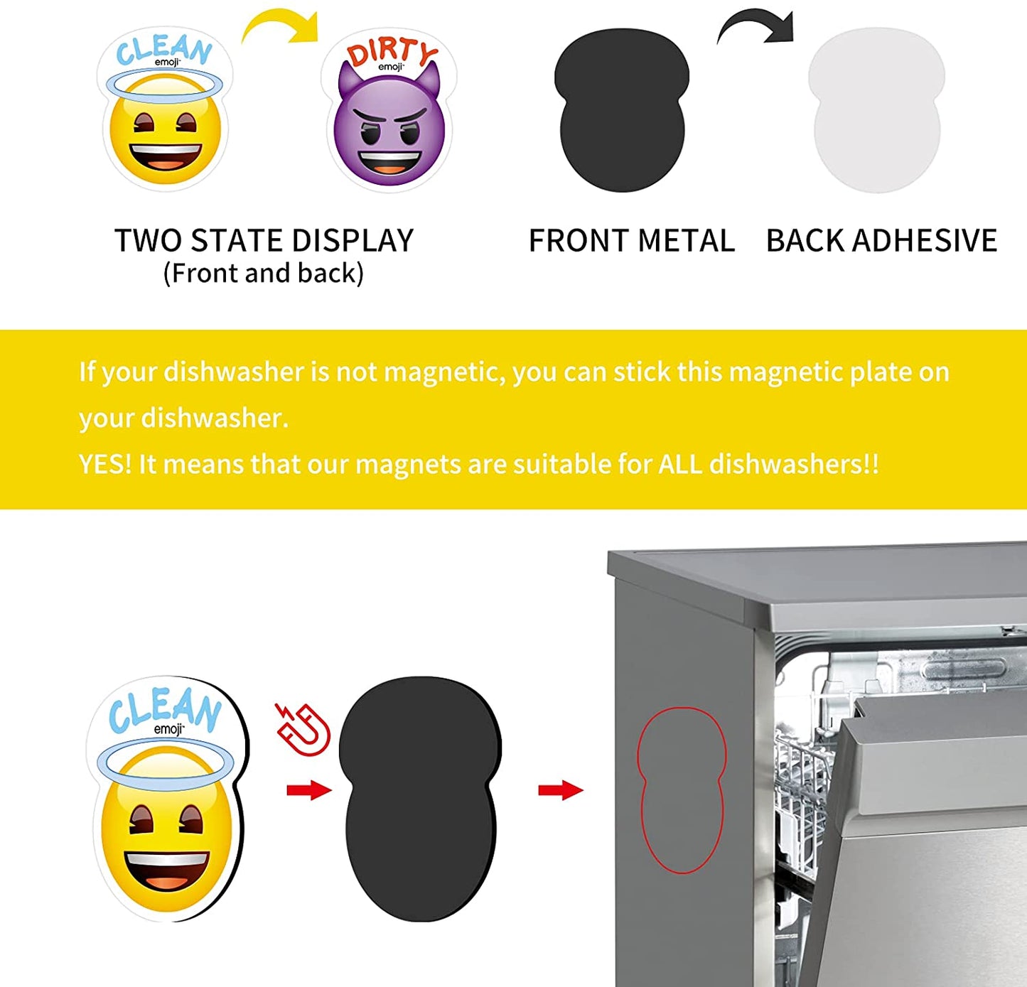 MORCART Angel Devil Emoji Clean Dirty Dishwasher Magnet