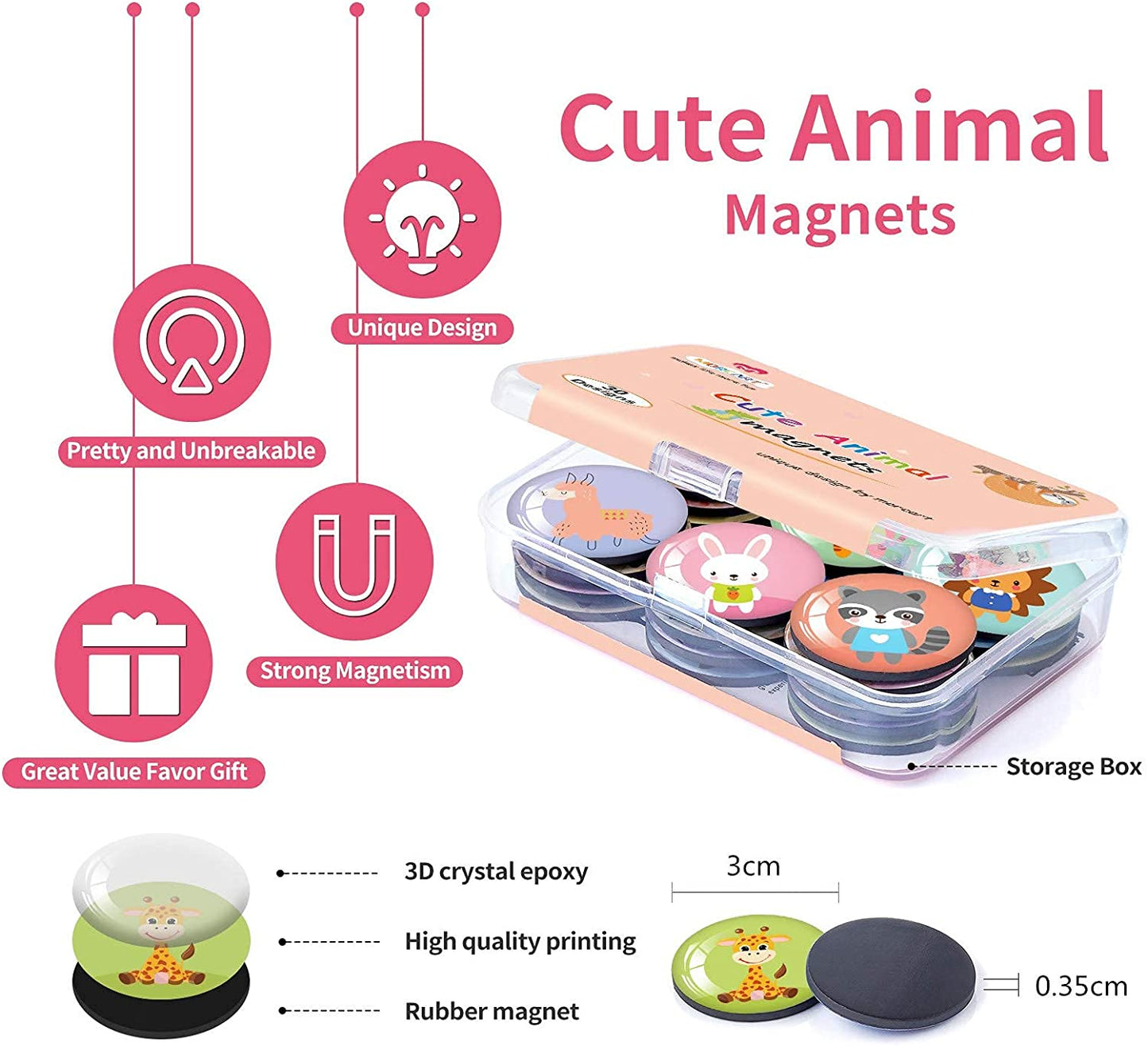 MORCART 30PCS Unique Animal Refrigerator Magnet