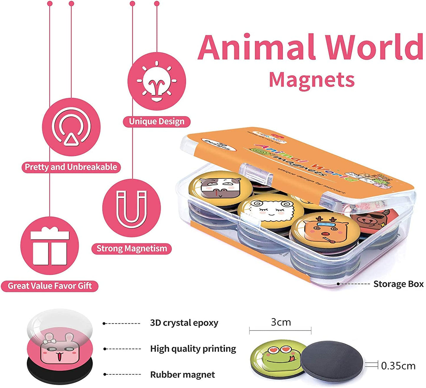 MORCART 30PCS Unique Animal Faces Refrigerator Magnet