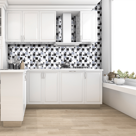 MT1003 - Mosaic Decals Peel And Stick Backsplash Tile , 10" x 10" Marble Checkered Tile