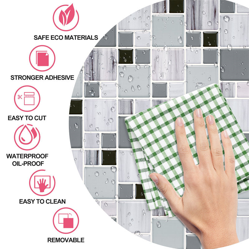 MT1001 - Mosaic Decals Peel And Stick Backsplash Tile , 10" x 10" Marble Checkered Tile