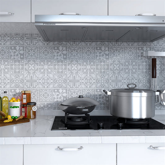 MT1107 - Baroque Decals Peel And Stick Backsplash Tile , 12" x 12" Grey Tile