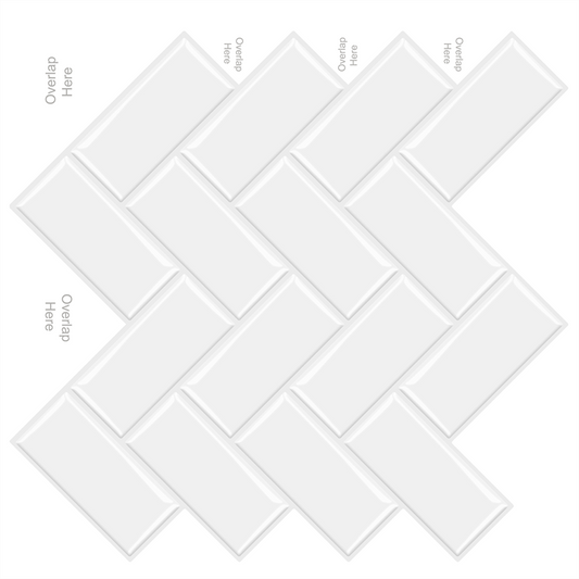 MT1071 - Herringbone Decals Peel And Stick Backsplash Tile , 12" x 12" White Tile