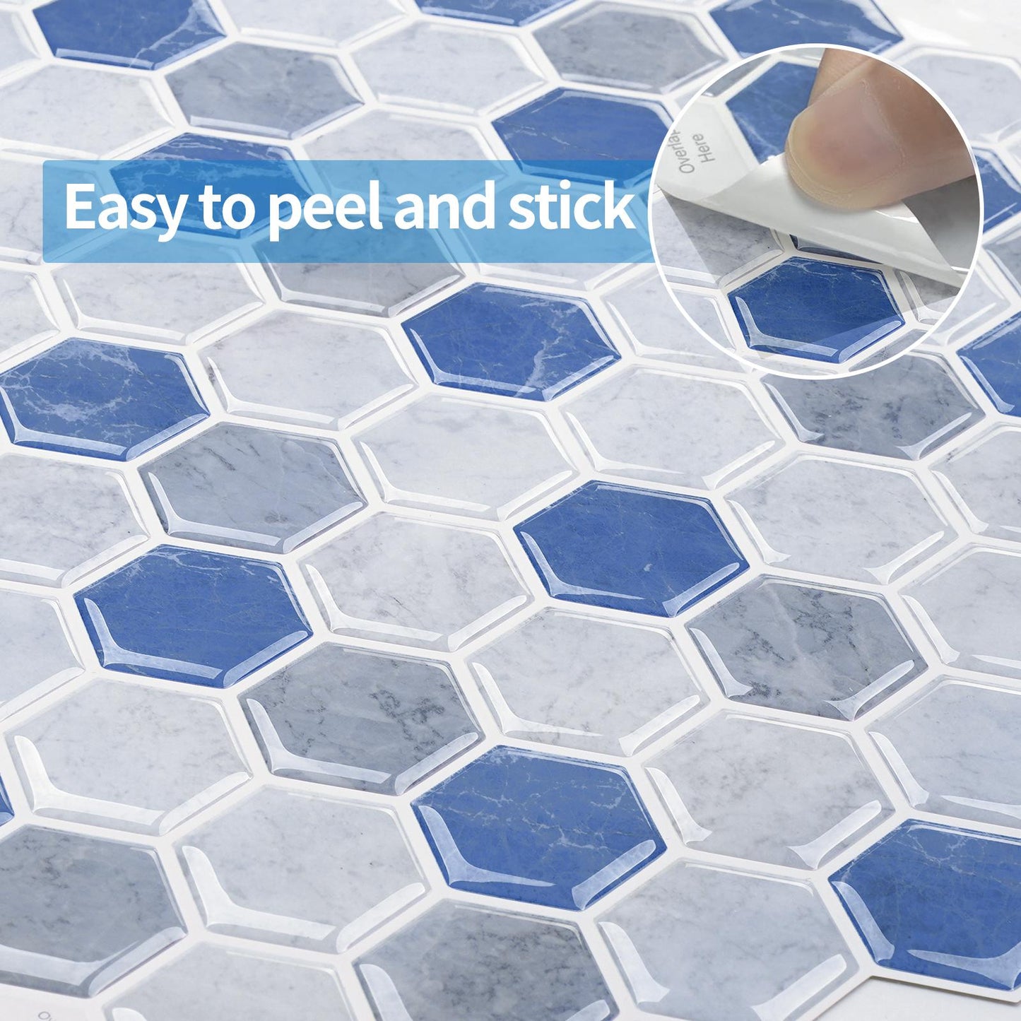 MT1141 - Regular hexagon Decals Peel And Stick Backsplash Tile , 12" x 12" White Tile