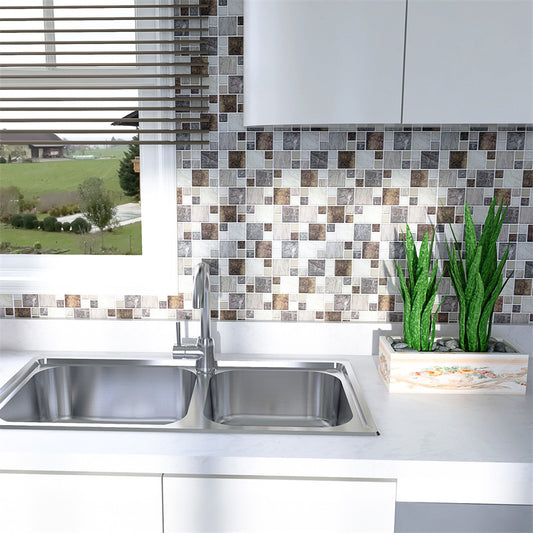 MT1052 - Mosaic Decals Peel And Stick Backsplash Tile , 10" x 10" Marble Checkered Tile