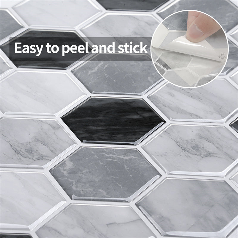 MT1084 - Regular hexagon Decals Peel And Stick Backsplash Tile , 12" x 12" Marble Tile