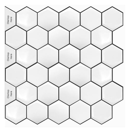 MT1069 - Regular hexagon Decals Peel And Stick Backsplash Tile , 12" x 12" White Tile