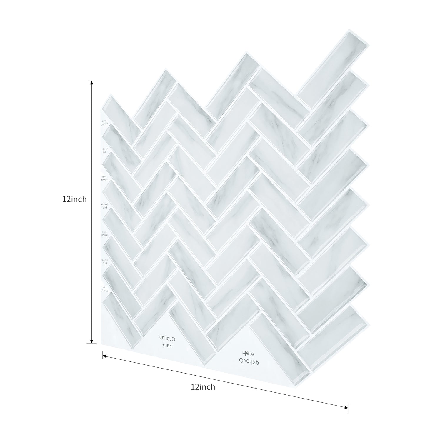 MT1212 - Herringbone Decals Peel And Stick Backsplash Tile , 12" x 12" White Tile