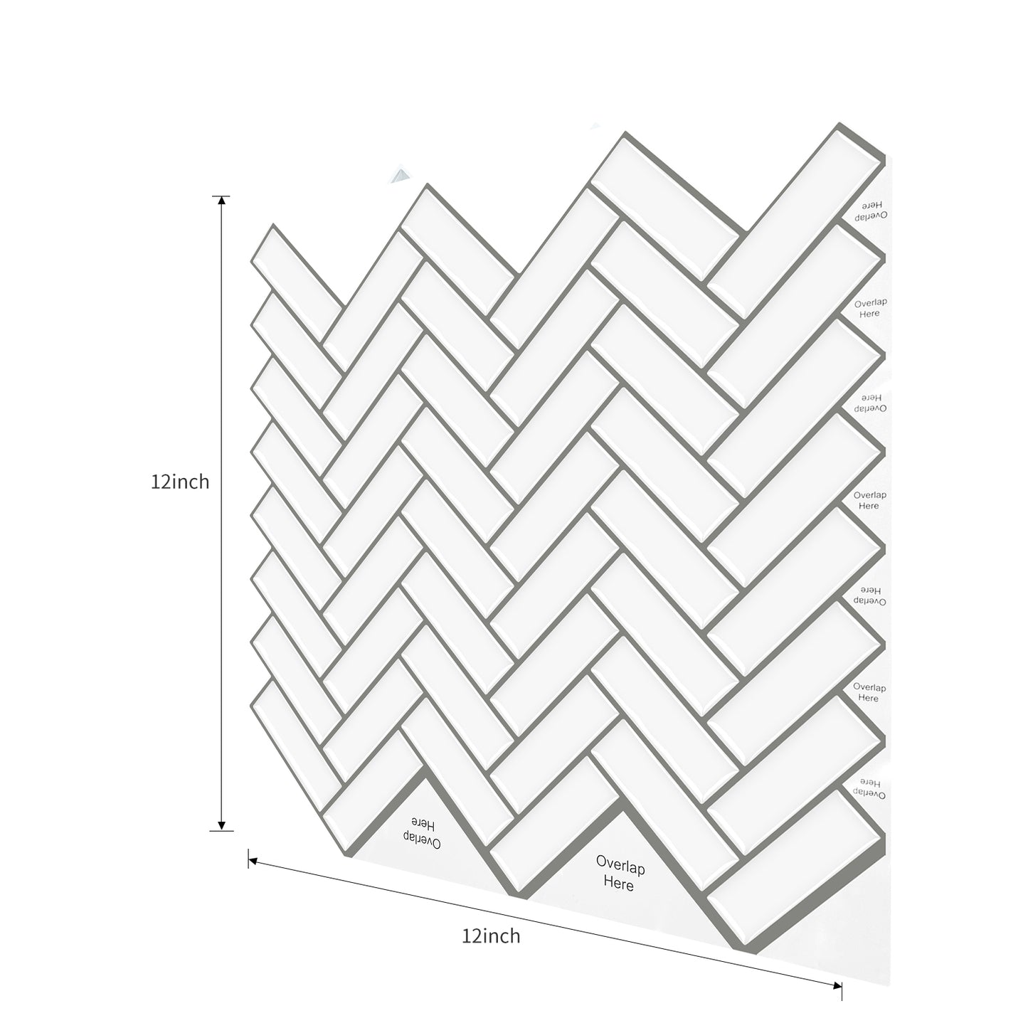 MT1213 - Herringbone Decals Peel And Stick Backsplash Tile , 12" x 12" White Tile