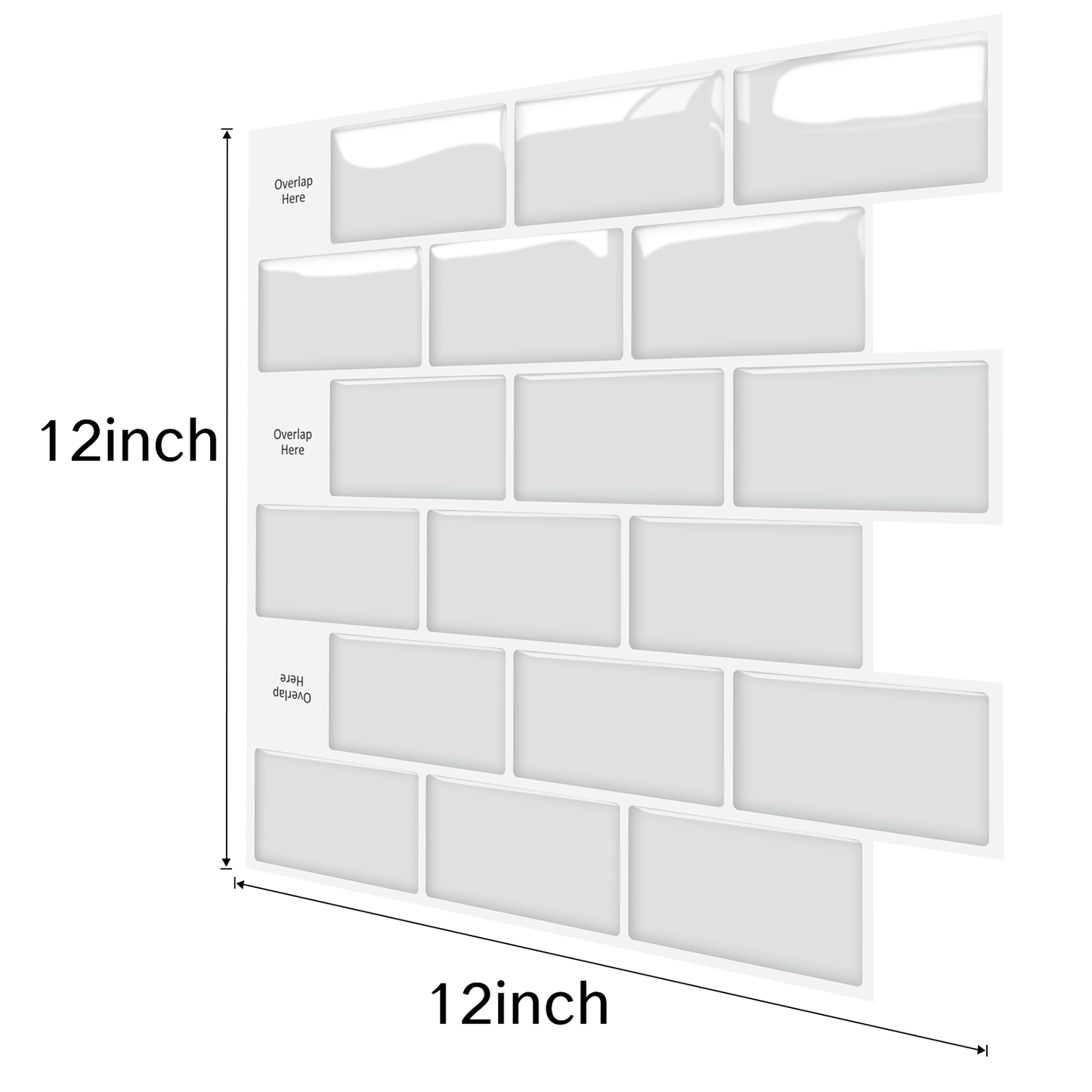 MT1224 - Subway Peel and Stick Backsplash Tile , 12" x 12" White Tile