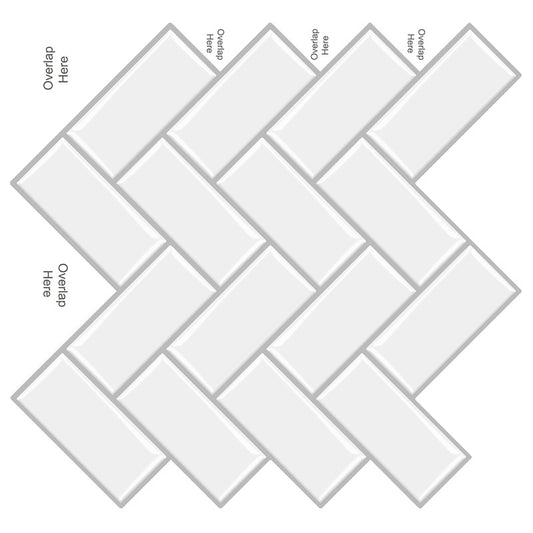 MT1070 - Herringbone Decals Peel And Stick Backsplash Tile , 12" x 12" White Tile