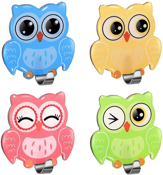 Cute Owl Stainless Steel Adhesive Wall Hooks 4 pcs