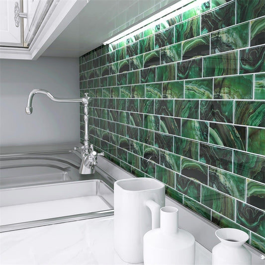 MT1166 - Subway Peel And Stick Backsplash Tile , 12" x 12" Dark Color Marble Tile