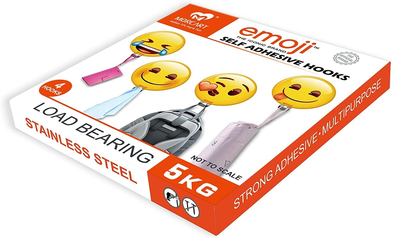 Cute Emoji Stainless Steel Adhesive Wall Hooks 4 pcs